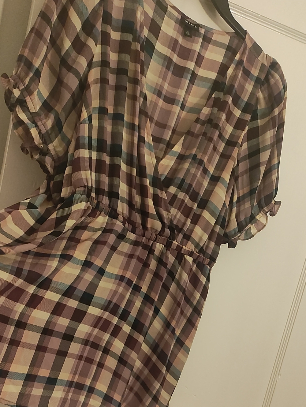 Torrid‎ Mauve and Cream Plaid Wrap Blouse Sz 2
